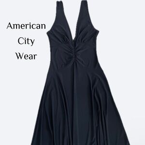 Black A-Line Evening Dress 🔥 Deep V Neckline Sleeveless Dress • Size Medium